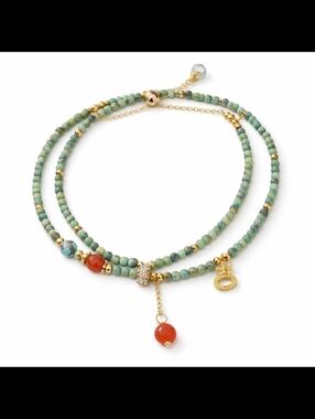 Turquoise double layered bead slider bracelet with accent beads and charms